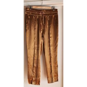 NWT Cinq Sept Hammered Satin Pants Cinnamon Gold Bronze L Side‎ Zip Drawstring